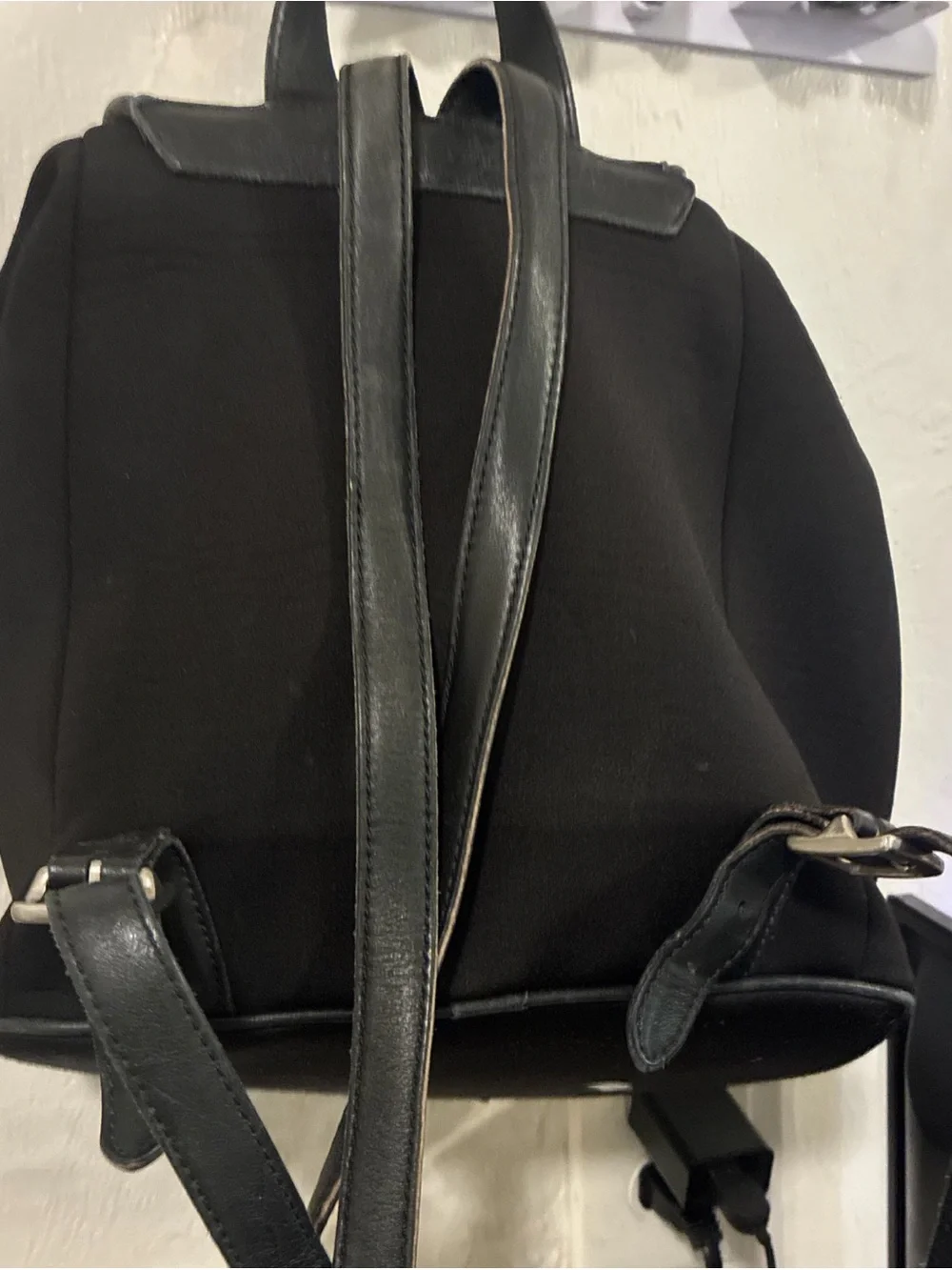 Coach Black Leather Drawstring Flap Backpack